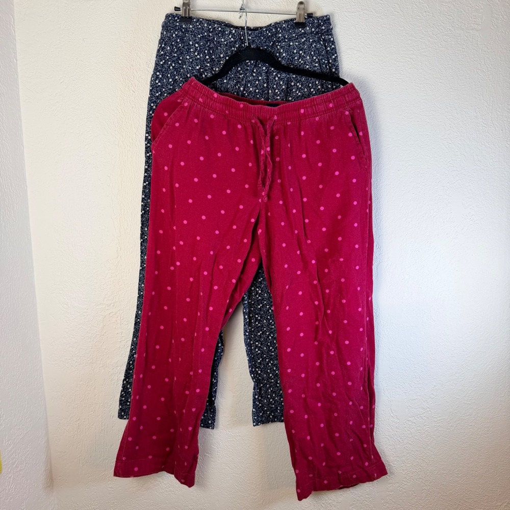 Gap Womens M 2 Pack Pajama Pants 100% Cotton Pink Polka Dot Navy Floral Pockets